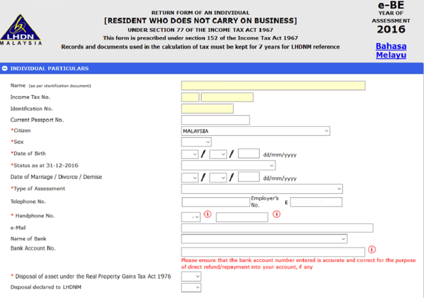 e filing borang b